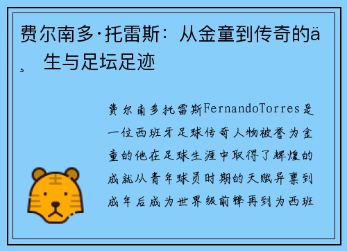 费尔南多·托雷斯：从金童到传奇的一生与足坛足迹
