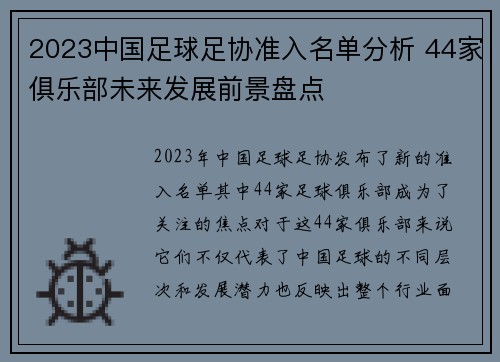 2023中国足球足协准入名单分析 44家俱乐部未来发展前景盘点