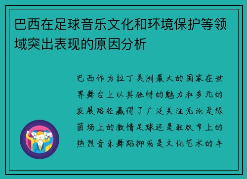 巴西在足球音乐文化和环境保护等领域突出表现的原因分析
